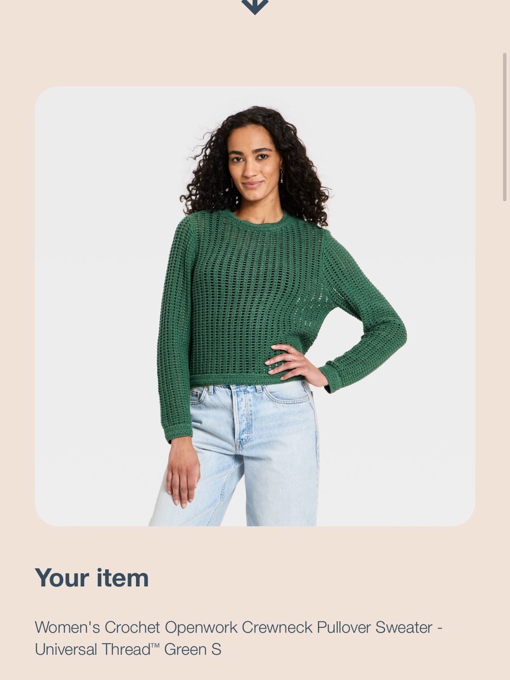 Universal Thread Forest Green Crochet Openwork Crewneck Sweater